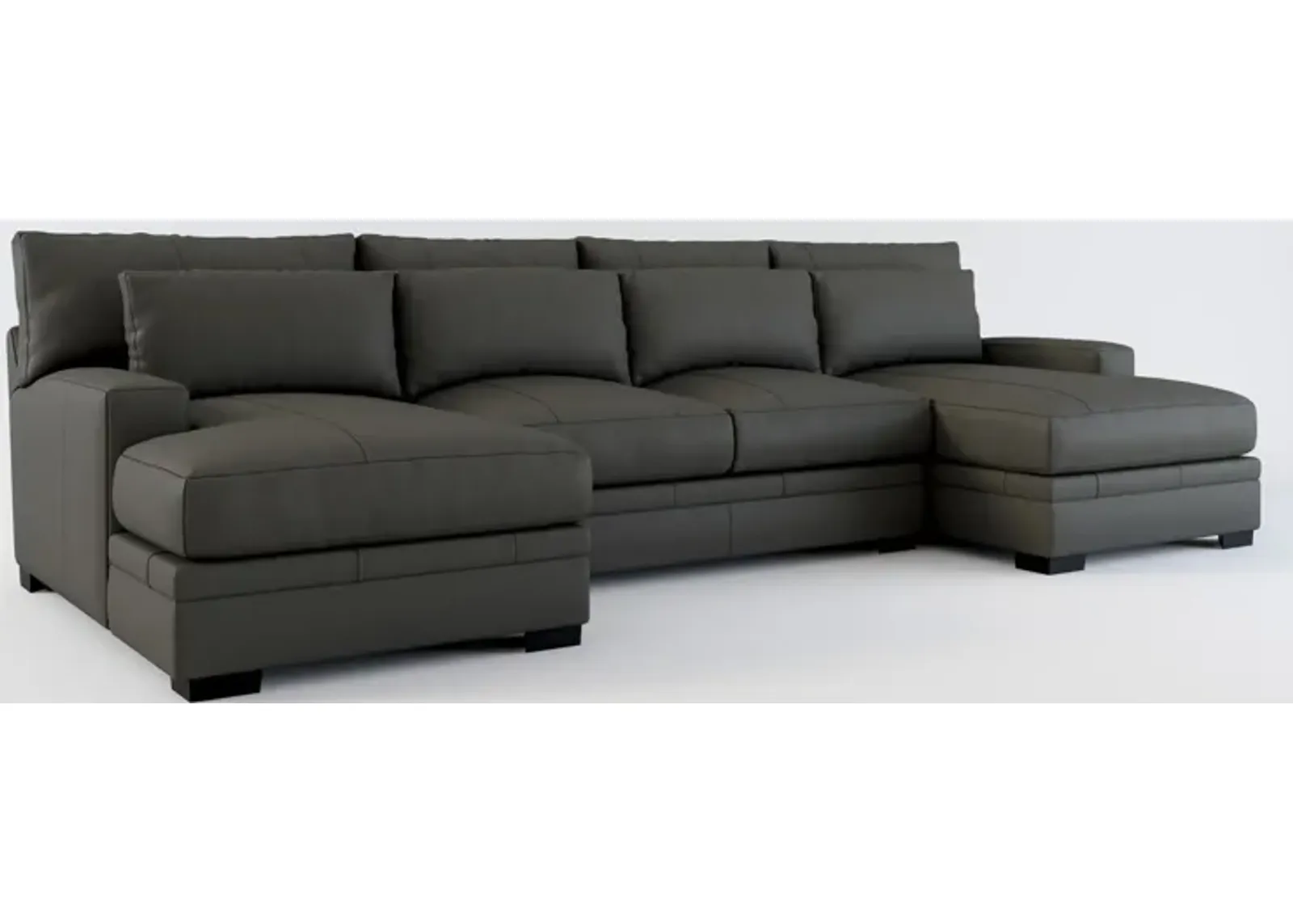 Winston 3-Piece Leather Foam Comfort Sectional with Dual Chaise - Siena Light Gray