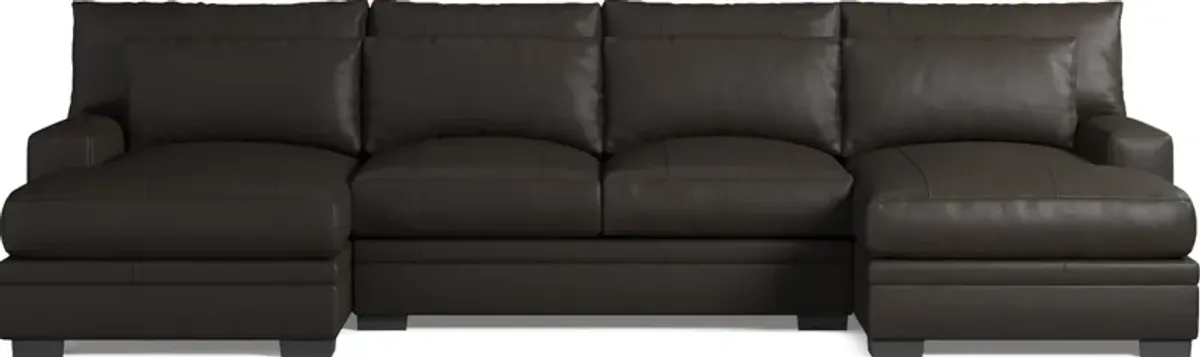 Winston 3-Piece Leather Foam Comfort Sectional with Dual Chaise - Siena Dark Brown