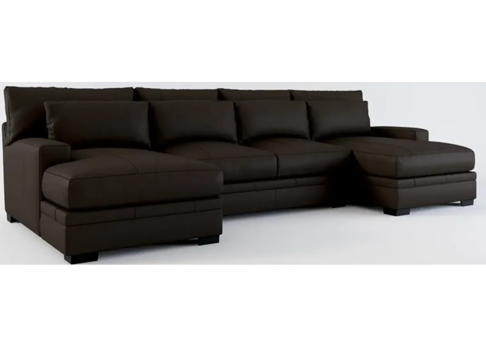 Winston 3-Piece Leather Foam Comfort Sectional with Dual Chaise - Siena Dark Brown