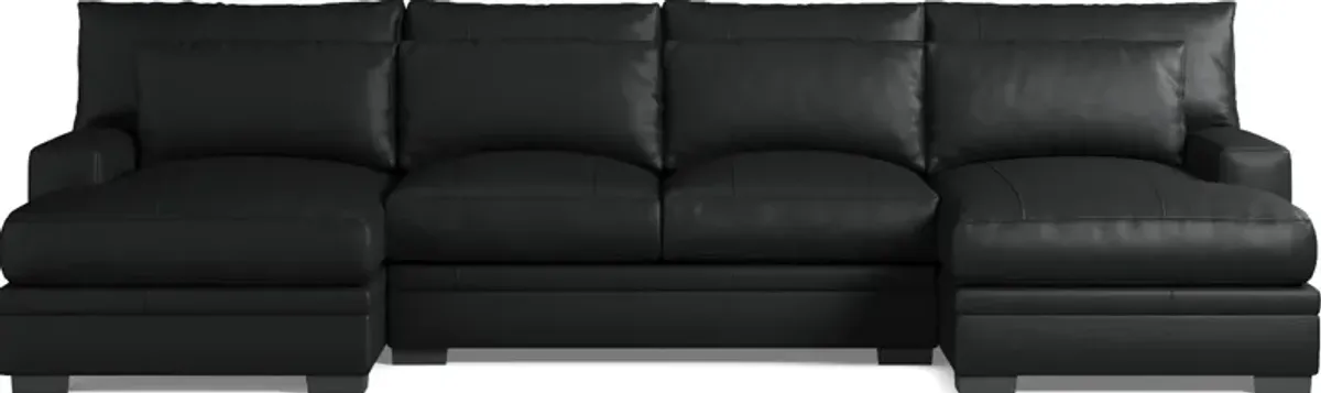 Winston 3-Piece Leather Foam Comfort Sectional with Dual Chaise - Siena Black