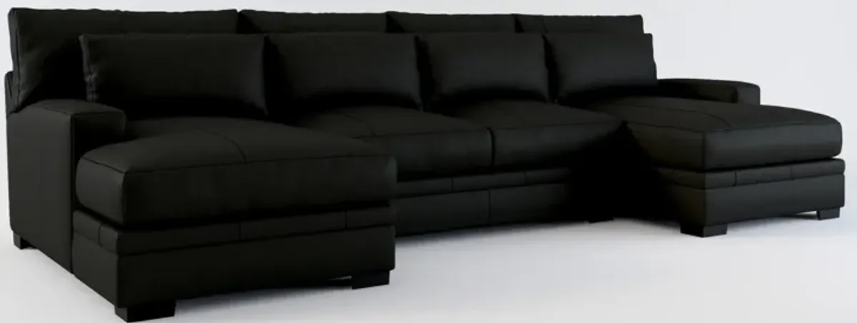 Winston 3-Piece Leather Foam Comfort Sectional with Dual Chaise - Siena Black