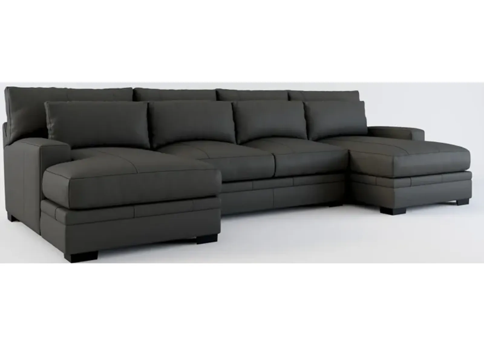 Winston 3-Piece Leather Foam Comfort Sectional with Dual Chaise - Siena Steel