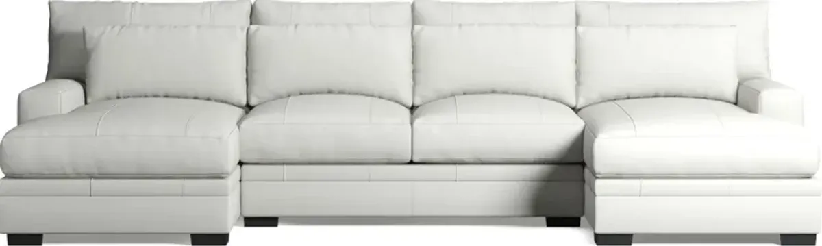 Winston 3-Piece Leather Foam Comfort Sectional with Dual Chaise - Siena Snow