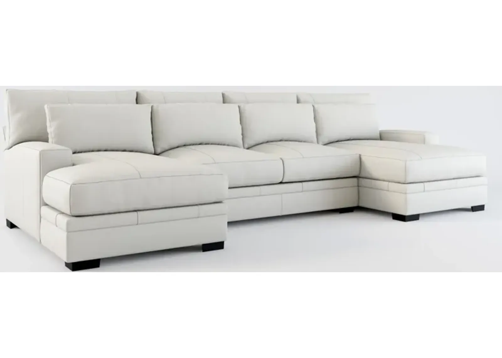 Winston 3-Piece Leather Foam Comfort Sectional with Dual Chaise - Siena Snow