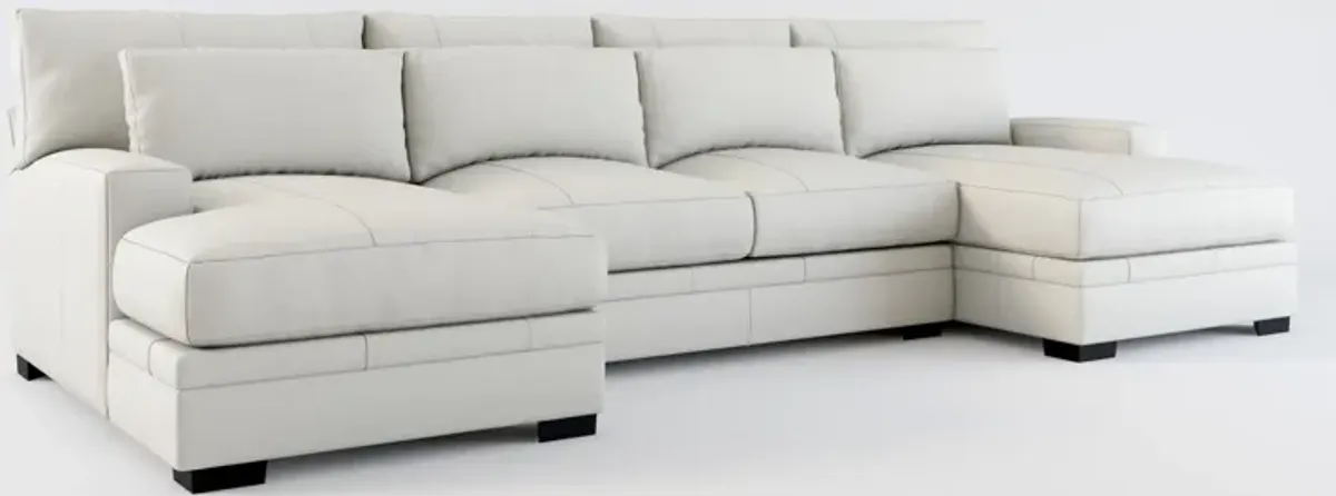 Winston 3-Piece Leather Foam Comfort Sectional with Dual Chaise - Siena Snow