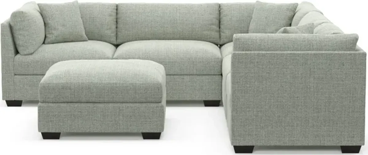 Beckham Hybrid Comfort 5-Piece Sectional and Ottoman - Broderick Sea Glass