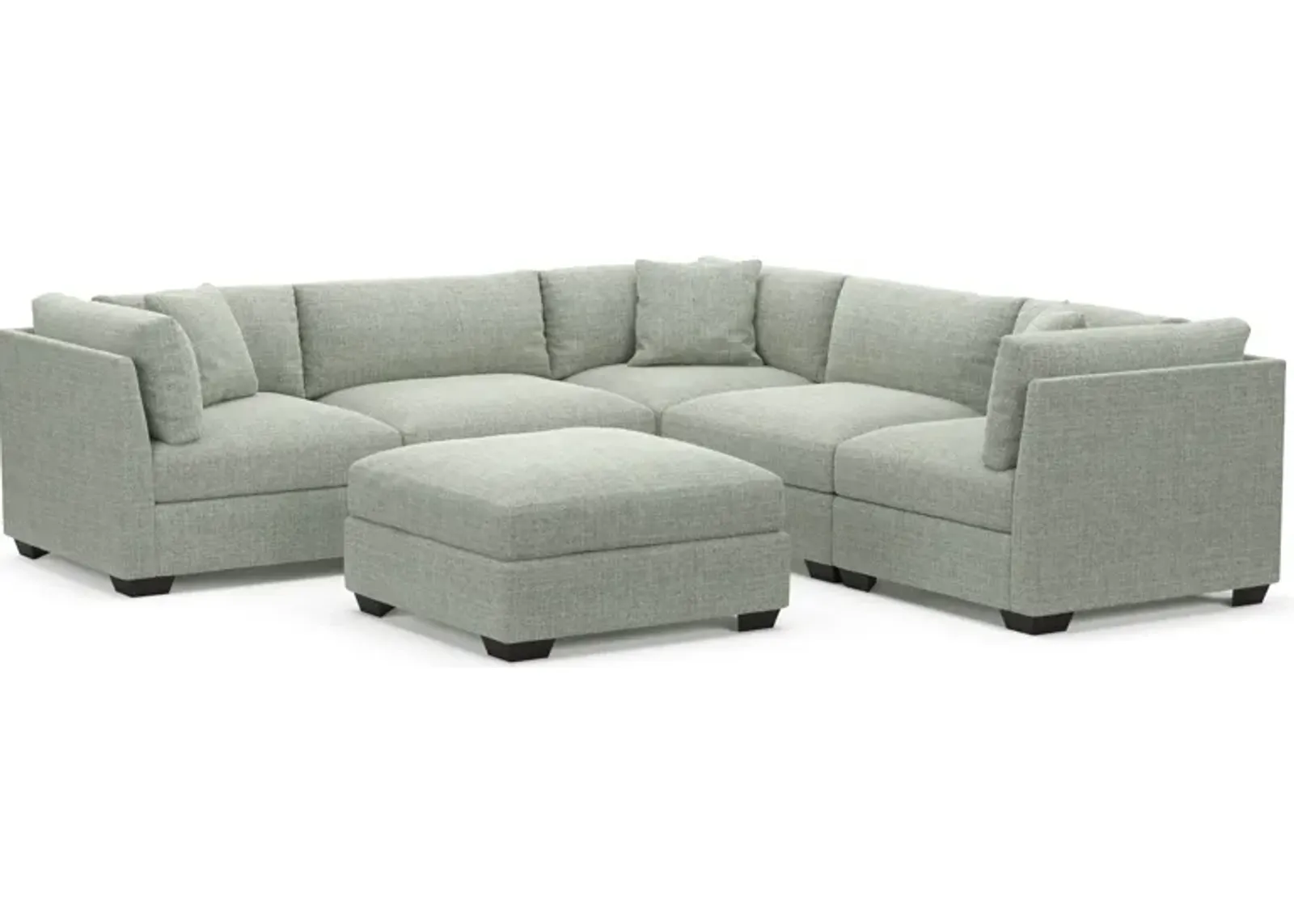 Beckham Hybrid Comfort 5-Piece Sectional and Ottoman - Broderick Sea Glass