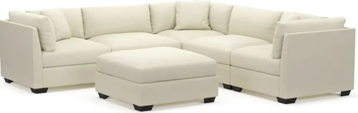 Beckham Hybrid Comfort 5-Piece Sectional and Ottoman - Fincher Ivory