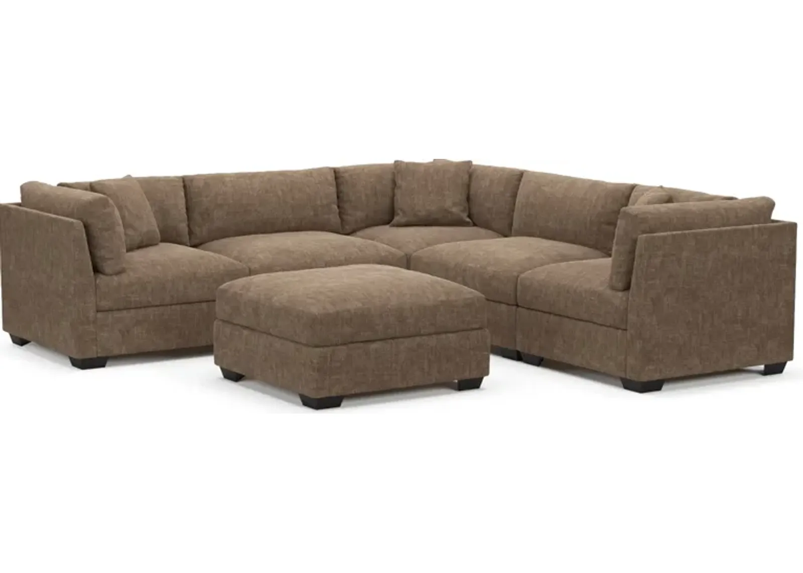 Beckham Hybrid Comfort 5-Piece Sectional and Ottoman - Argo Java