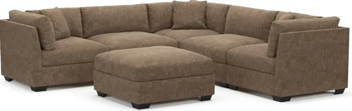 Beckham Hybrid Comfort 5-Piece Sectional and Ottoman - Argo Java