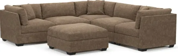 Beckham Hybrid Comfort 5-Piece Sectional and Ottoman - Argo Java