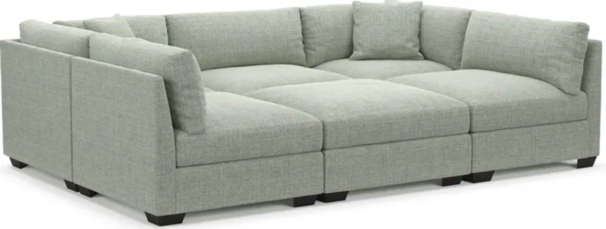 Beckham Hybrid Comfort 6-Piece Pit Sectional - Broderick Sea Glass