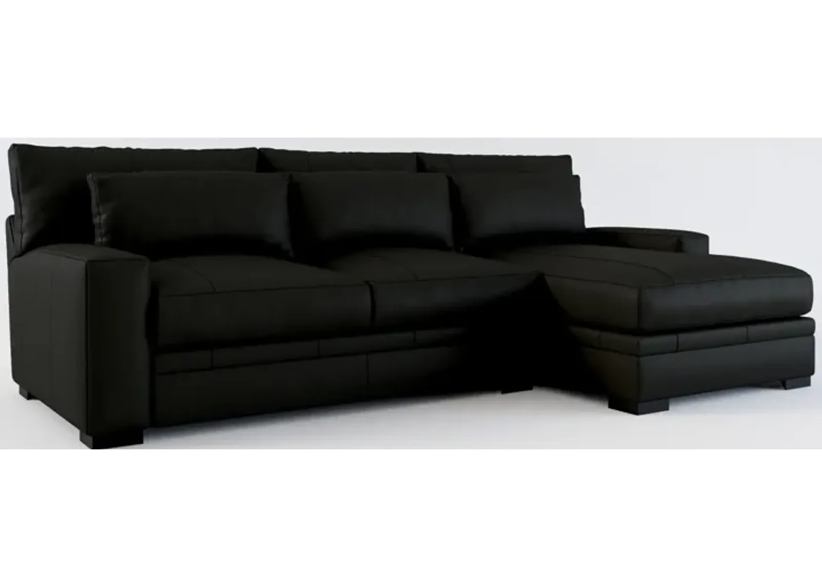 Winston 2-Piece Leather Hybrid Comfort Sectional With Right-Facing Chaise - Siena Black