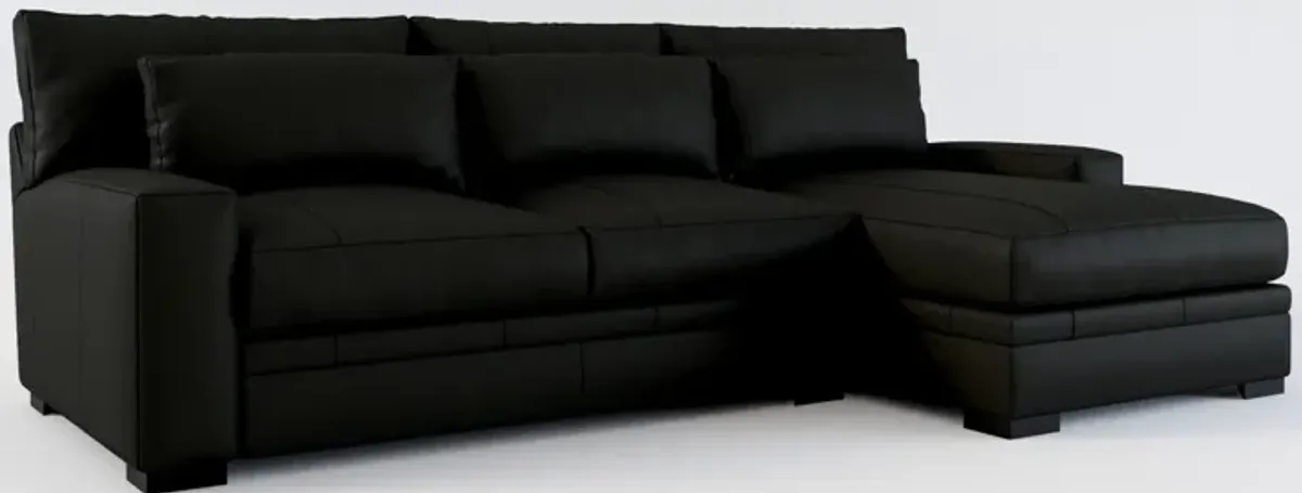 Winston 2-Piece Leather Hybrid Comfort Sectional With Right-Facing Chaise - Siena Black