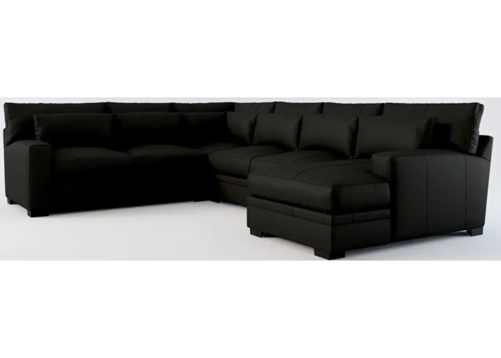 Winston 4-Piece Leather Hybrid Comfort Sectional With Right-Facing Chaise - Siena Black