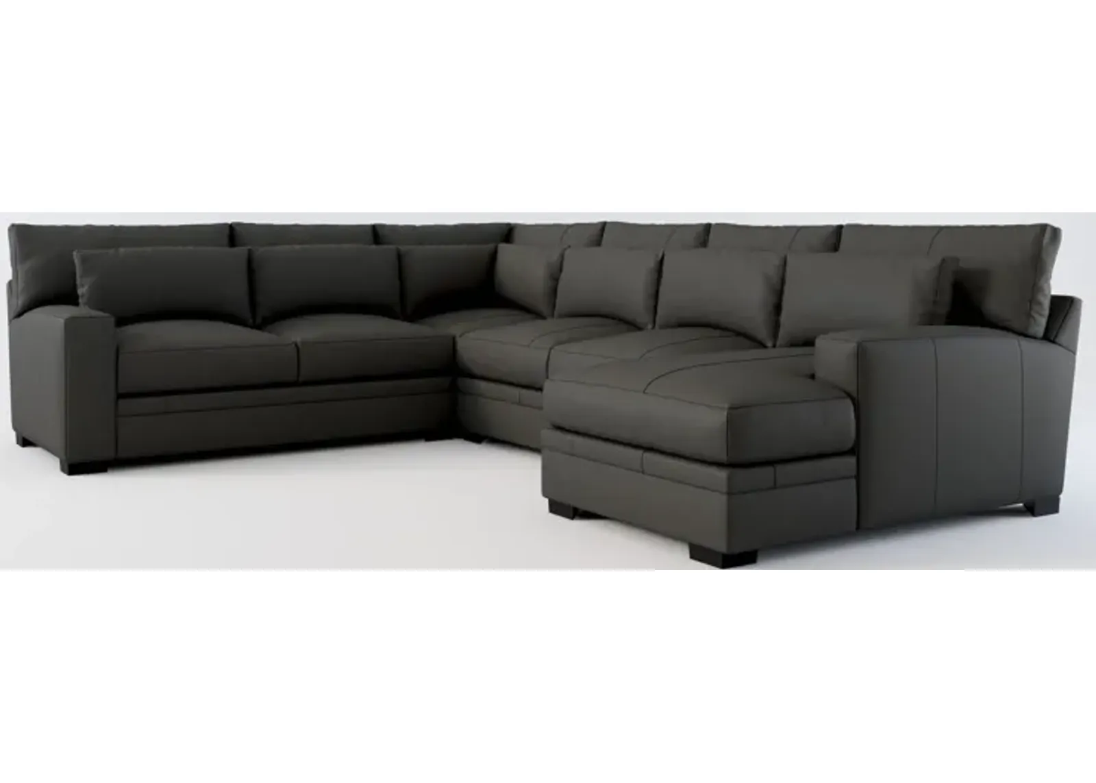 Winston 4-Piece Leather Hybrid Comfort Sectional With Right-Facing Chaise - Siena Steel