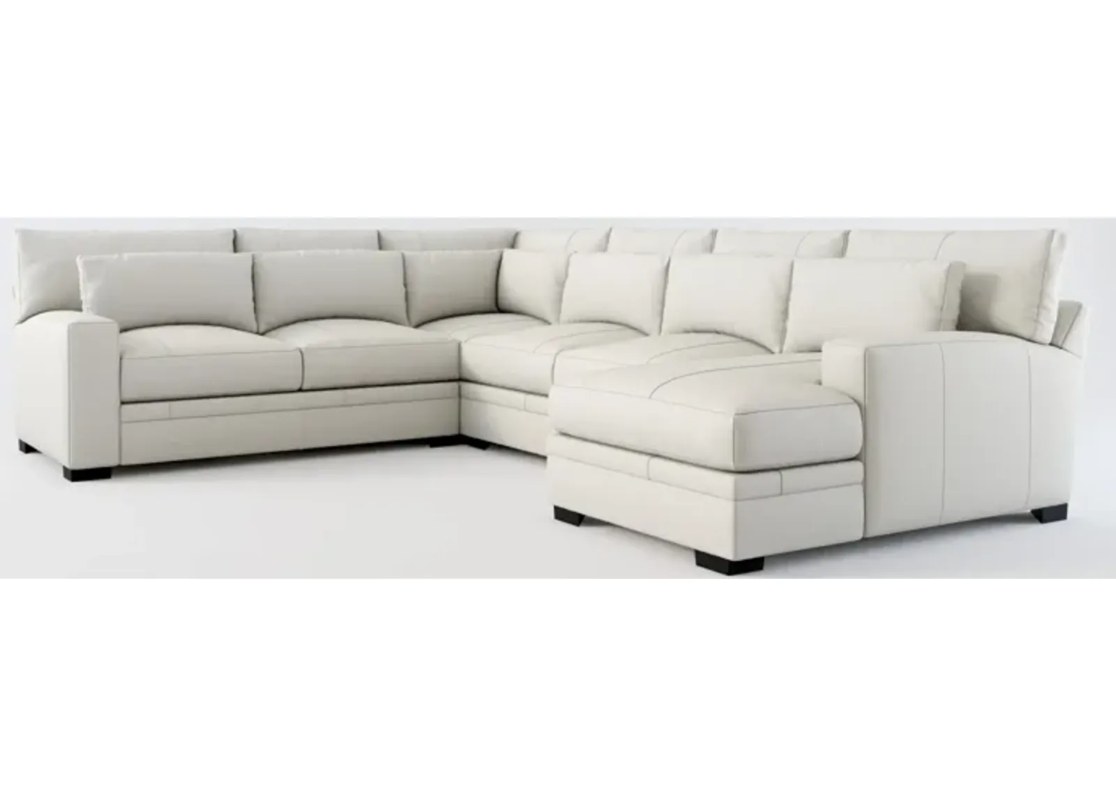 Winston 4-Piece Leather Hybrid Comfort Sectional With Right-Facing Chaise - Siena Snow