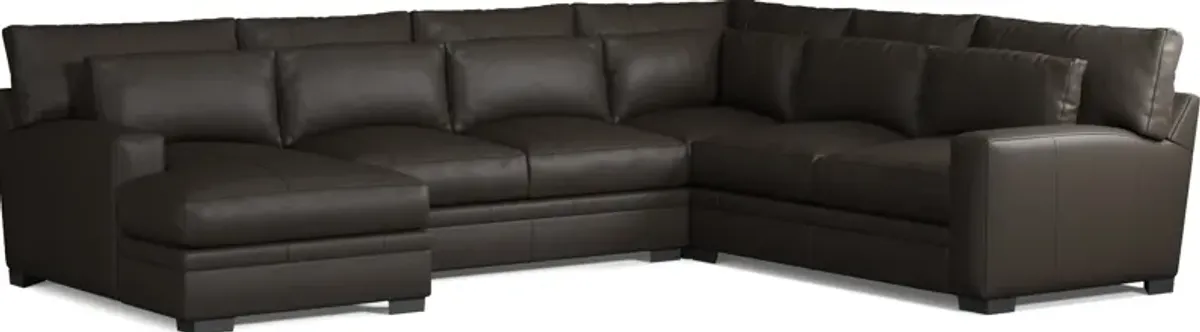 Winston 4-Piece Leather Hybrid Comfort Sectional With Left-Facing Chaise - Siena Dark Brown