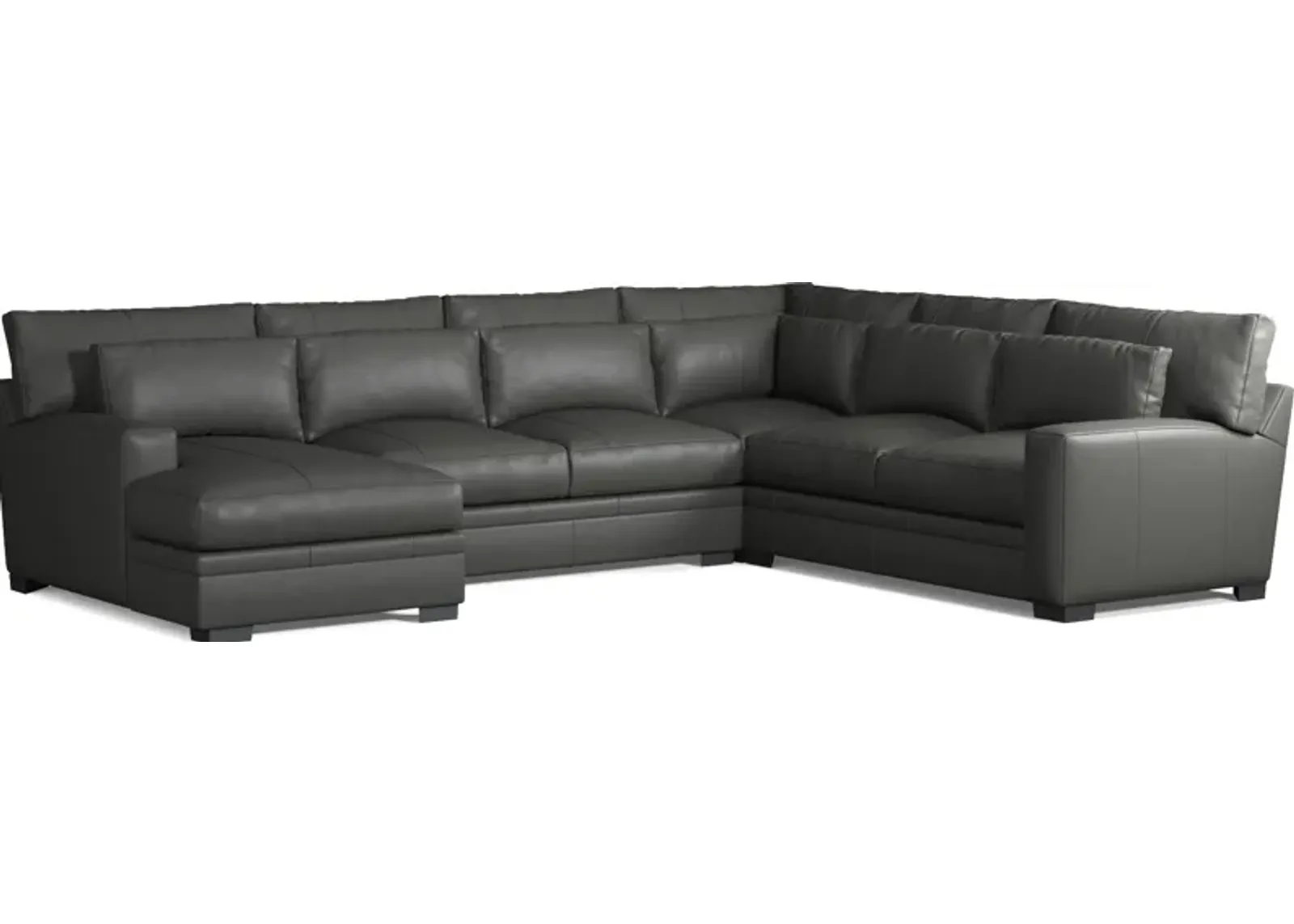 Winston 4-Piece Leather Hybrid Comfort Sectional With Left-Facing Chaise - Siena Steel