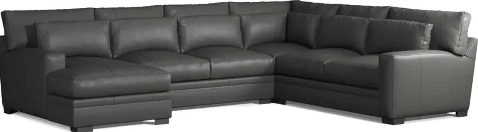 Winston 4-Piece Leather Hybrid Comfort Sectional With Left-Facing Chaise - Siena Steel