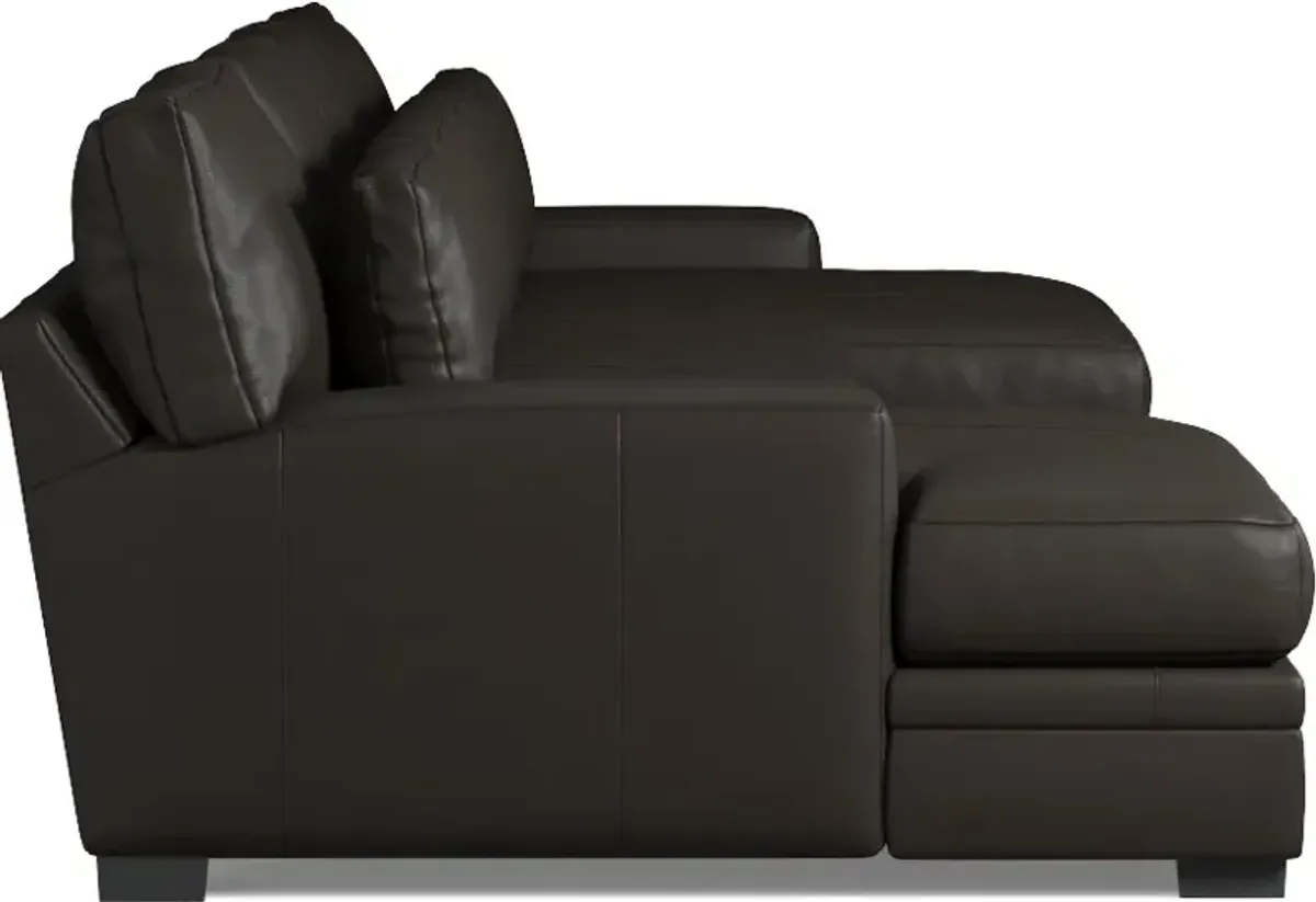 Winston 3-Piece Leather Hybrid Comfort Sectional with Dual Chaise - Siena Dark Brown