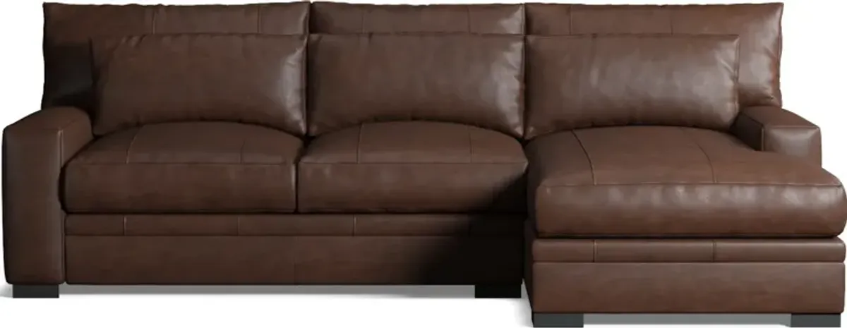 Winston 2-Piece Leather Foam Comfort Sectional With Right-Facing Chaise - Bruno Hickory