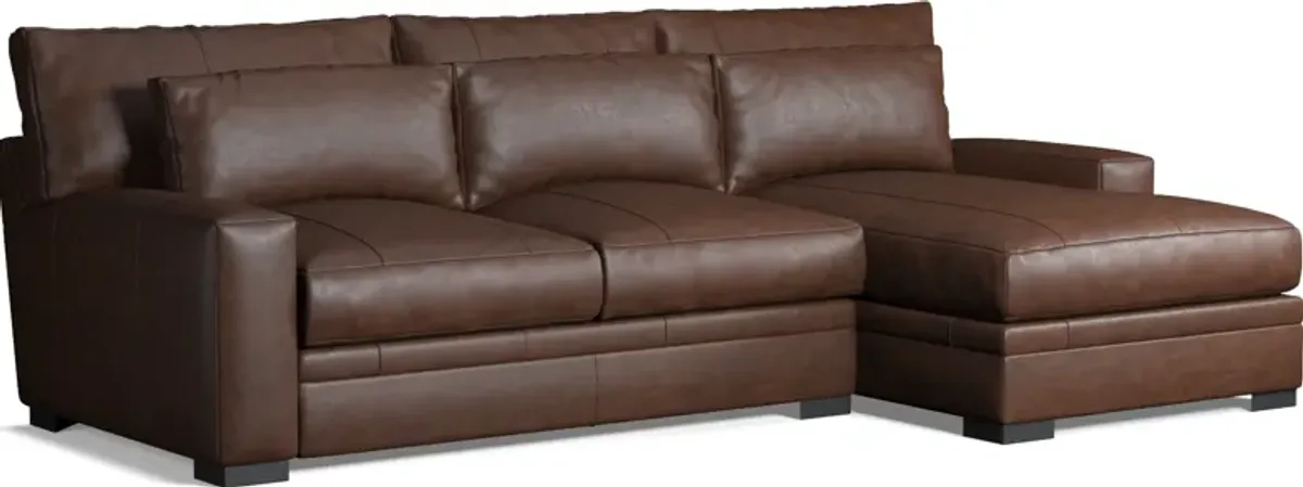 Winston 2-Piece Leather Foam Comfort Sectional With Right-Facing Chaise - Bruno Hickory