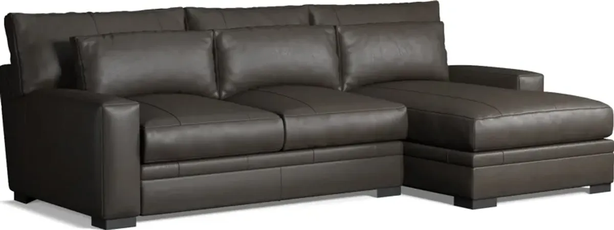 Winston 2-Piece Leather Foam Comfort Sectional With Right-Facing Chaise - Bruno Storm