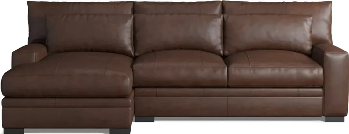 Winston 2-Piece Leather Foam Comfort Sectional With Left-Facing Chaise - Bruno Hickory