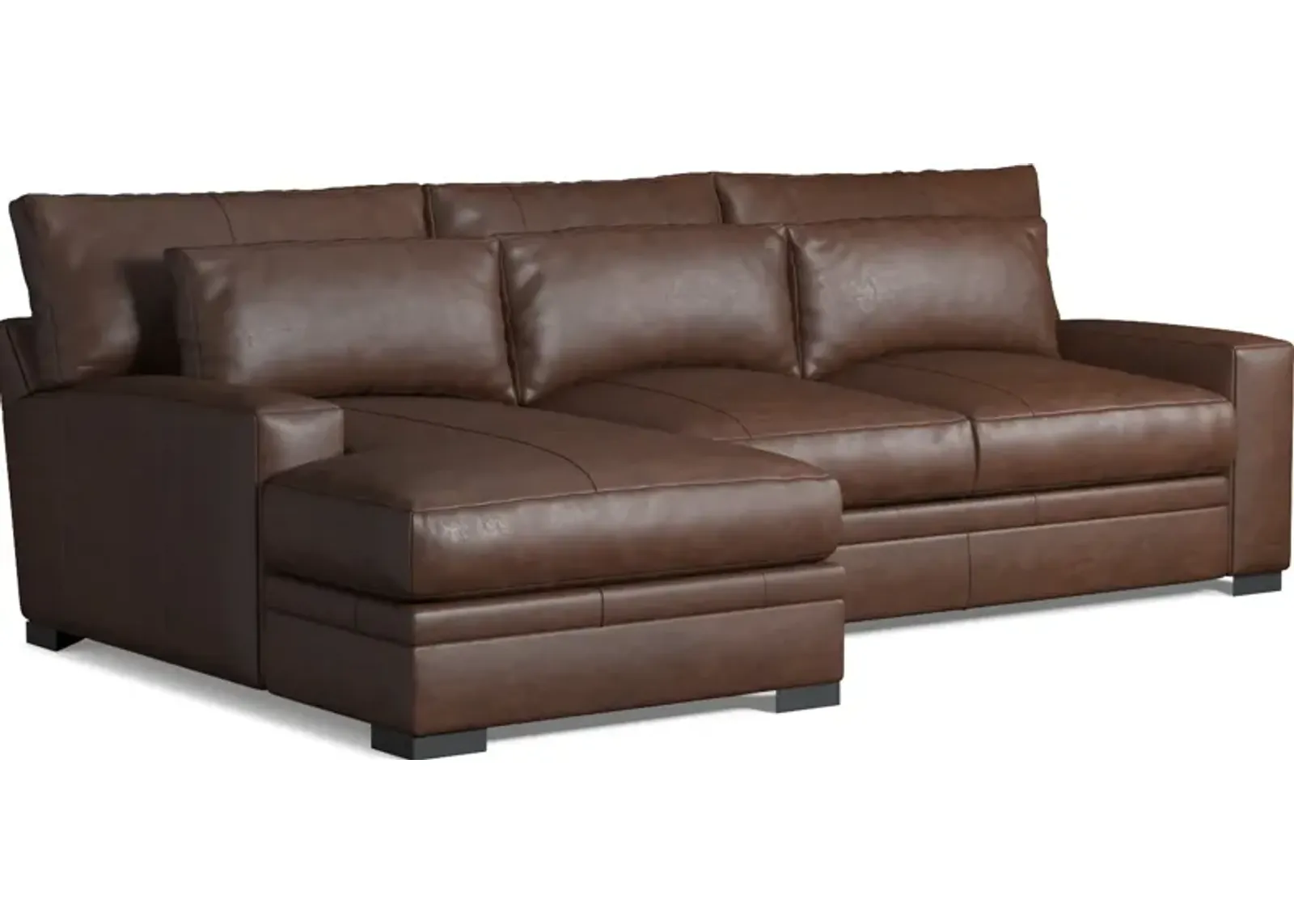 Winston 2-Piece Leather Foam Comfort Sectional With Left-Facing Chaise - Bruno Hickory