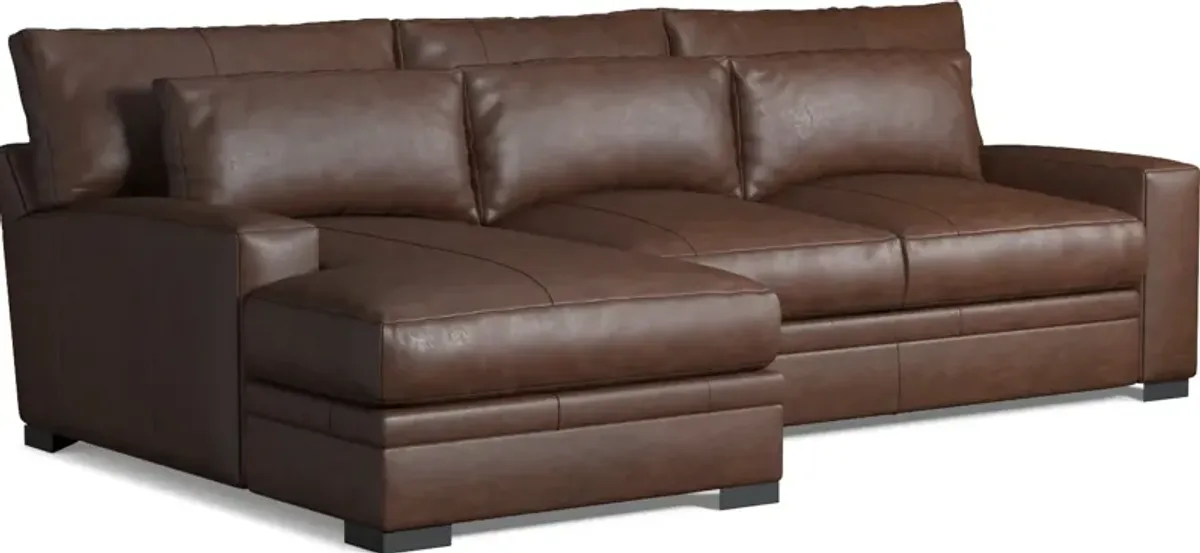 Winston 2-Piece Leather Foam Comfort Sectional With Left-Facing Chaise - Bruno Hickory