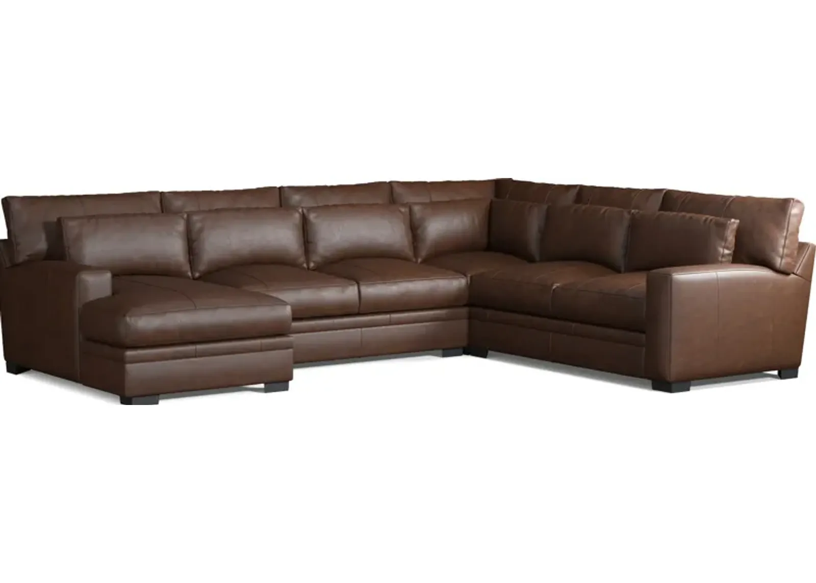 Winston 4-Piece Leather Foam Comfort Sectional With Left-Facing Chaise - Bruno Hickory