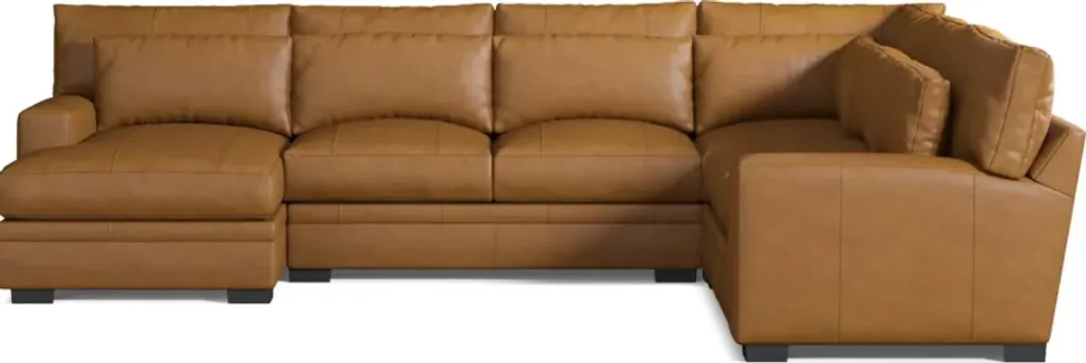 Winston 4-Piece Leather Foam Comfort Sectional With Left-Facing Chaise - Bruno Tan