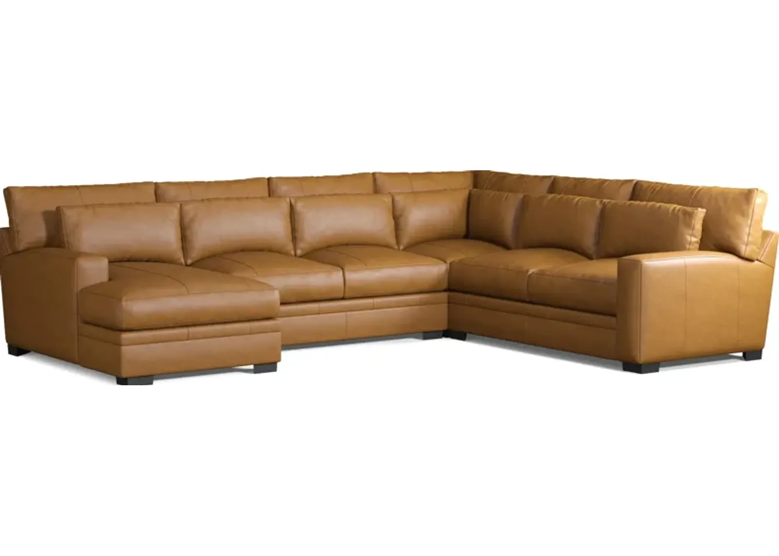 Winston 4-Piece Leather Foam Comfort Sectional With Left-Facing Chaise - Bruno Tan