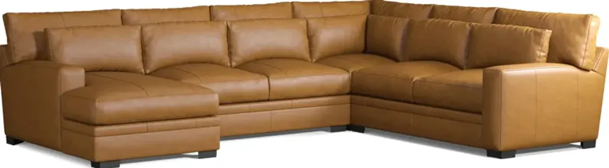 Winston 4-Piece Leather Foam Comfort Sectional With Left-Facing Chaise - Bruno Tan