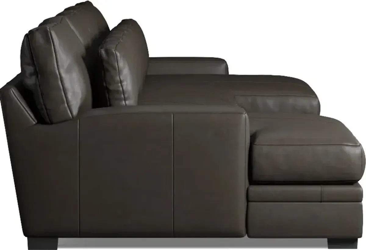 Winston 3-Piece Leather Foam Comfort Sectional with Dual Chaise - Bruno Storm