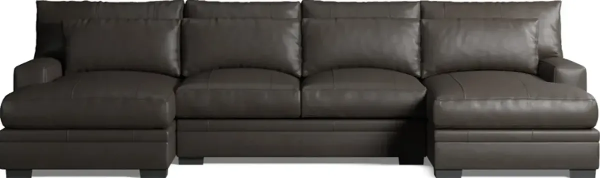 Winston 3-Piece Leather Foam Comfort Sectional with Dual Chaise - Bruno Storm