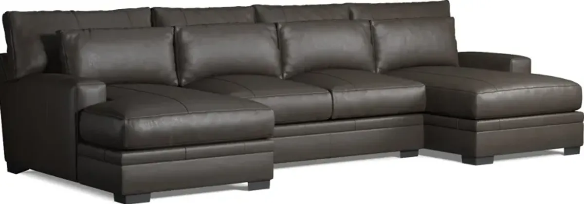 Winston 3-Piece Leather Foam Comfort Sectional with Dual Chaise - Bruno Storm