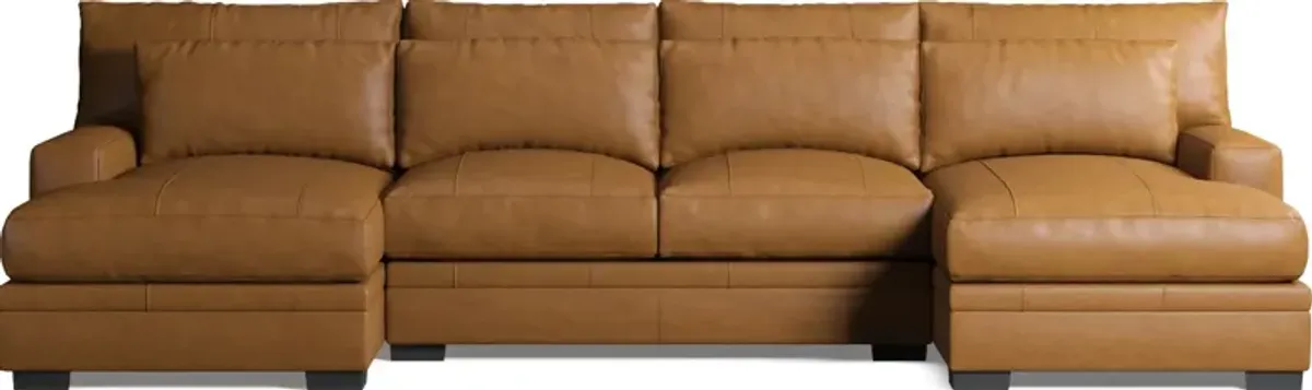 Winston 3-Piece Leather Foam Comfort Sectional with Dual Chaise - Bruno Tan