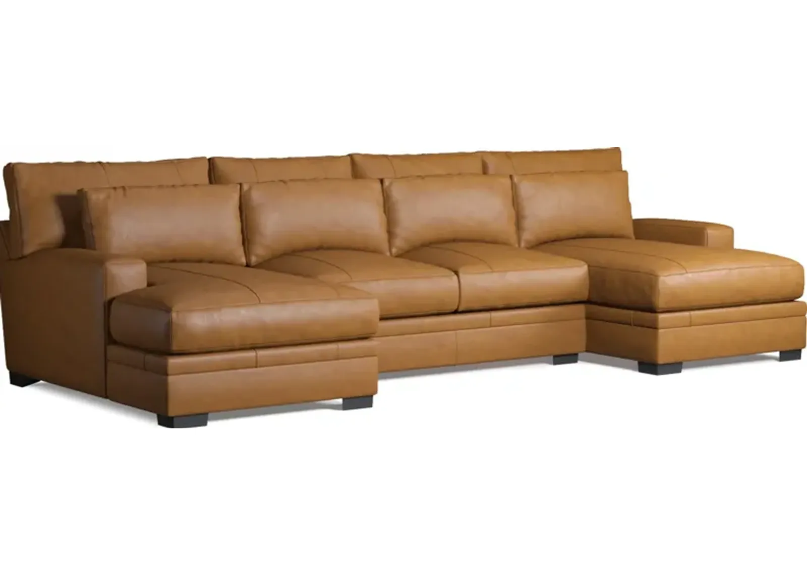 Winston 3-Piece Leather Foam Comfort Sectional with Dual Chaise - Bruno Tan