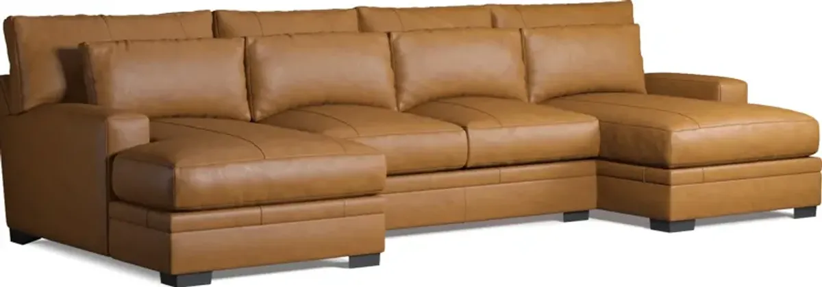 Winston 3-Piece Leather Foam Comfort Sectional with Dual Chaise - Bruno Tan