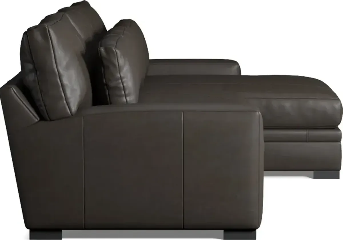 Winston 2-Piece Leather Hybrid Comfort Sectional With Right-Facing Chaise - Bruno Storm