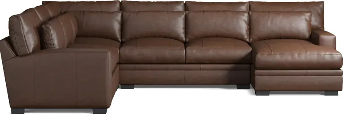 Winston 4-Piece Leather Hybrid Comfort Sectional With Right-Facing Chaise - Bruno Hickory