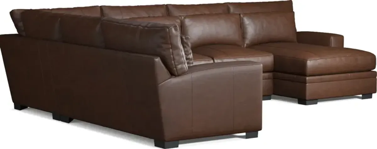 Winston 4-Piece Leather Hybrid Comfort Sectional With Right-Facing Chaise - Bruno Hickory