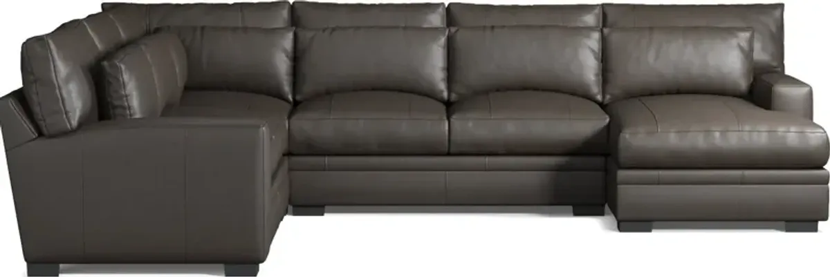 Winston 4-Piece Leather Hybrid Comfort Sectional With Right-Facing Chaise - Bruno Storm