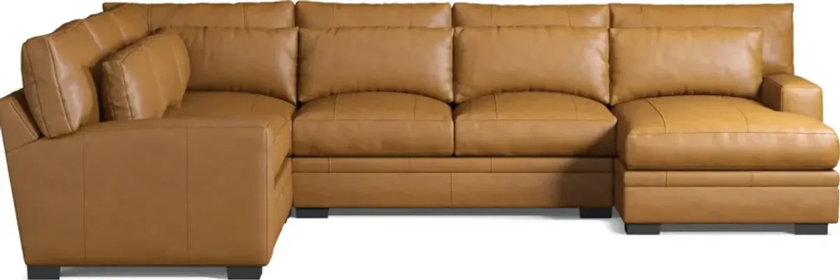 Winston 4-Piece Leather Hybrid Comfort Sectional With Right-Facing Chaise - Bruno Tan