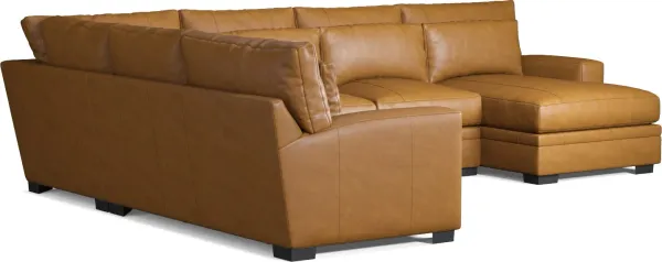 Winston 4-Piece Leather Hybrid Comfort Sectional With Right-Facing Chaise - Bruno Tan
