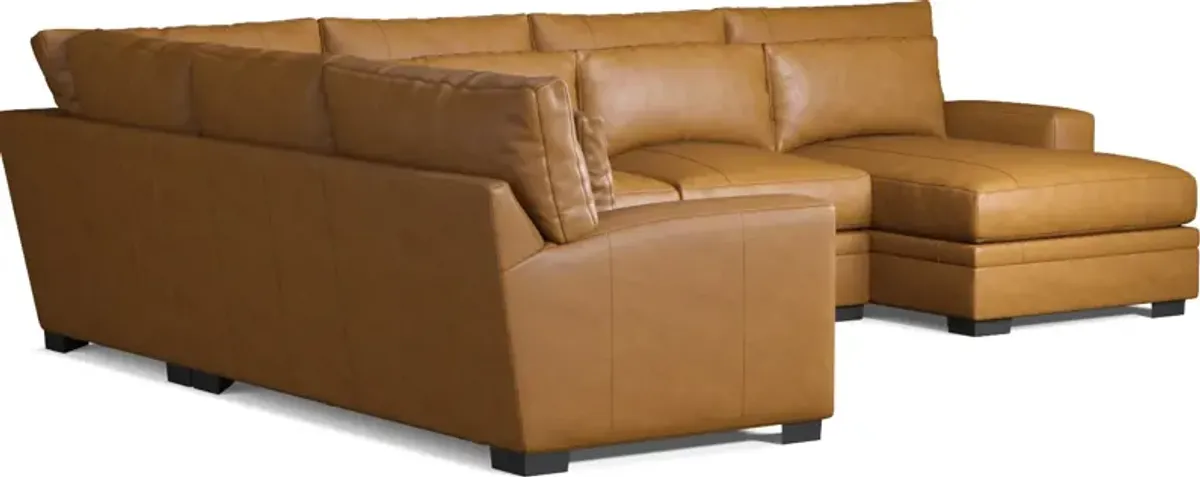 Winston 4-Piece Leather Hybrid Comfort Sectional With Right-Facing Chaise - Bruno Tan