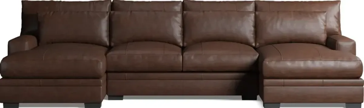 Winston 3-Piece Leather Hybrid Comfort Sectional with Dual Chaise - Bruno Hickory