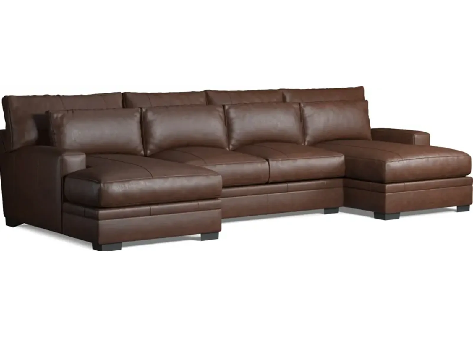 Winston 3-Piece Leather Hybrid Comfort Sectional with Dual Chaise - Bruno Hickory